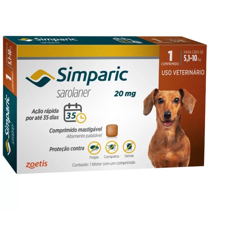 Antipulgas Simparic 20 mg para cães 5,1 a 10 kg - Zoetis